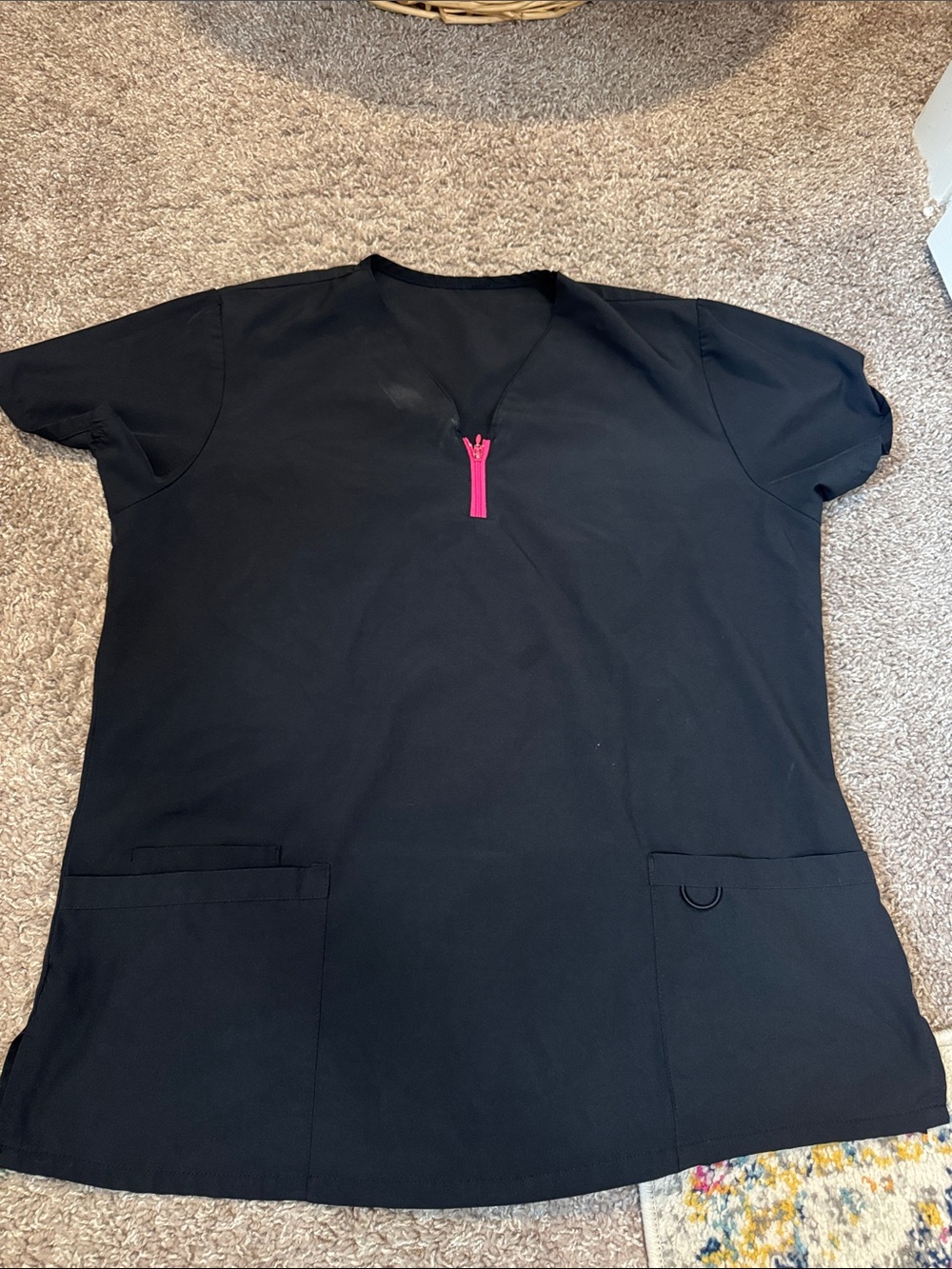 Black Women's Scrub Top with Pink Zip Accent